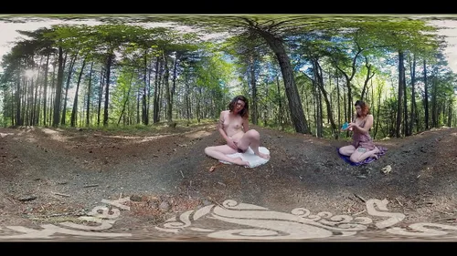 Brunette VR se branle dehors avec un godemiché